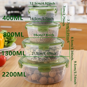 Conjunto de Recipientes para Armazenamento de Alimentos com Tampas para 4, Tigelas de Mistura de Plástico, Recipientes de Armazenamento Herméticos, Empilháveis, à Prova de Vazamentos e Reutilizáveis para Cozinha, Livres de BPA, Seguros para Micro-ondas, C