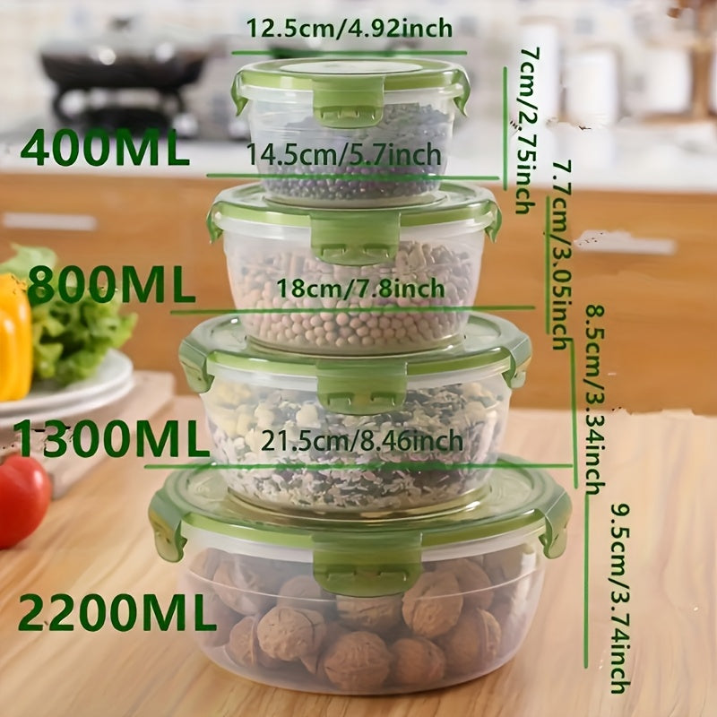 Conjunto de Recipientes para Armazenamento de Alimentos com Tampas para 4, Tigelas de Mistura de Plástico, Recipientes de Armazenamento Herméticos, Empilháveis, à Prova de Vazamentos e Reutilizáveis para Cozinha, Livres de BPA, Seguros para Micro-ondas, C