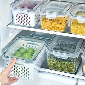9peças Caixa de armazenamento de alimentos para frigorífico com tampa, caixa de armazenamento fresca selada multifuncional para frutas e legumes, caixa de drenagem e caixa de armazenamento para frigorífico, caixa de armazenamento para frigorífico de cozin