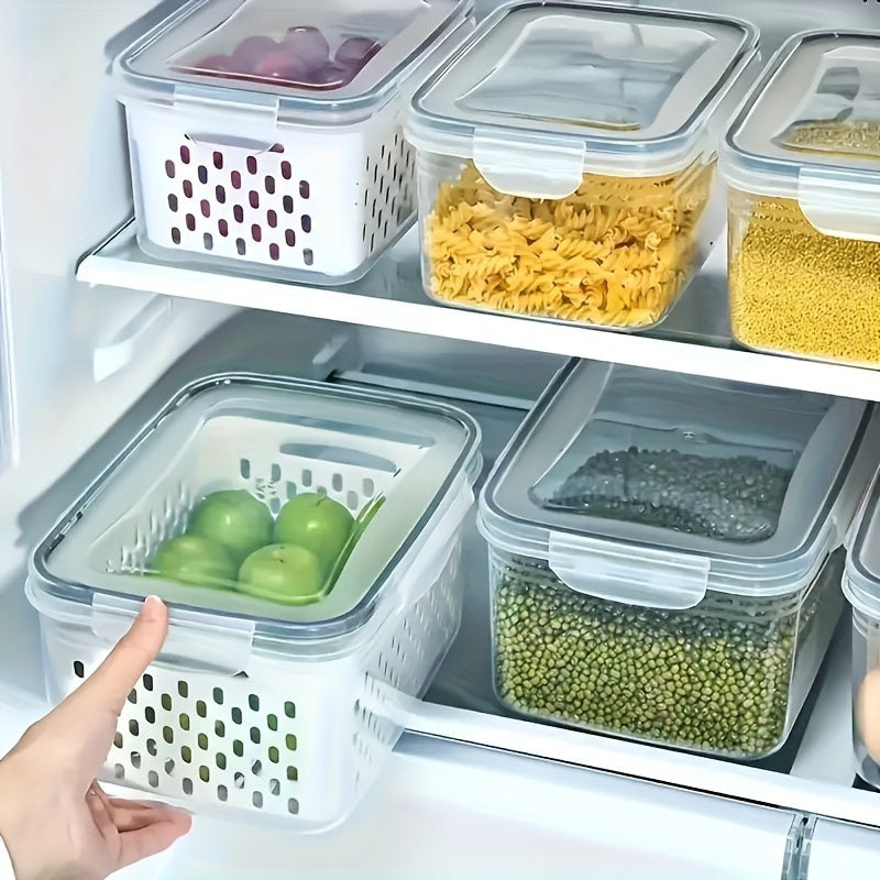9peças Caixa de armazenamento de alimentos para frigorífico com tampa, caixa de armazenamento fresca selada multifuncional para frutas e legumes, caixa de drenagem e caixa de armazenamento para frigorífico, caixa de armazenamento para frigorífico de cozin