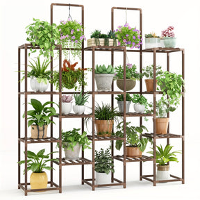 Suporte para plantas grande de 6 níveis, prateleira interna para plantas grandes, suporte externo com 13 suportes para vasos, prateleiras altas em camadas para várias plantas, coloque vasos suspensos ou plantas altas no meio