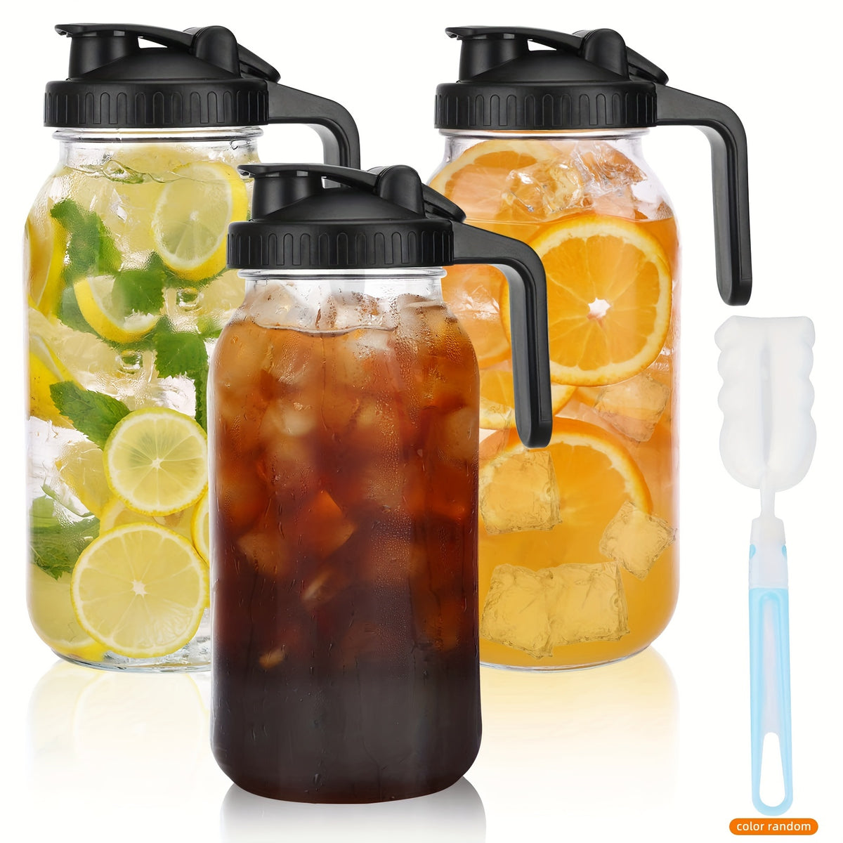 Conjunto TOMNK de 3 Peças com Jarra de Vidro para Chá ao Sol de 64oz, Jarro de Meio Galão com Tampa Hermética, Recipiente para Água e Leite para Geladeira, Frasco Mason de Boca Larga Resistente para Chá Gelado, Café Cold Brew
