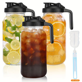 Conjunto TOMNK de 3 Peças com Jarra de Vidro para Chá ao Sol de 64oz, Jarro de Meio Galão com Tampa Hermética, Recipiente para Água e Leite para Geladeira, Frasco Mason de Boca Larga Resistente para Chá Gelado, Café Cold Brew