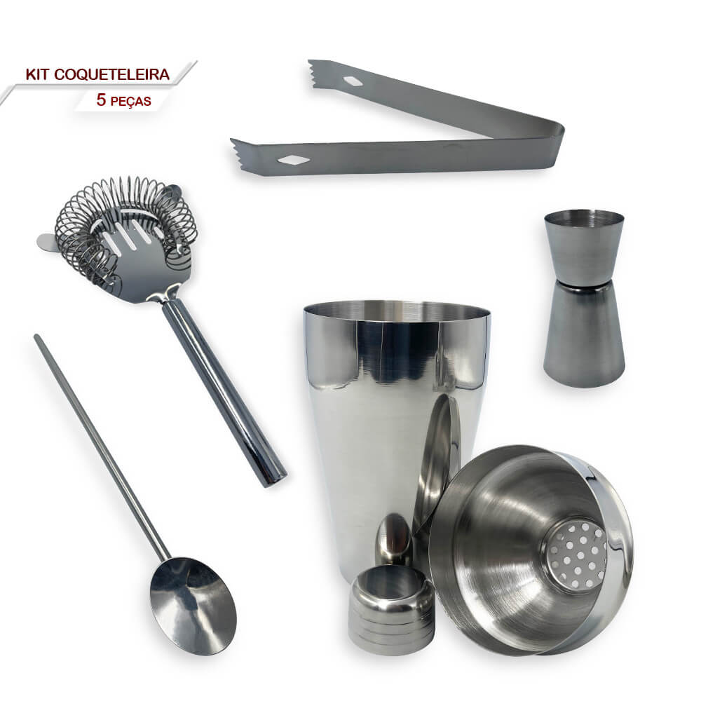 Kit Coqueteleira - 5 Peças - Aço Inox