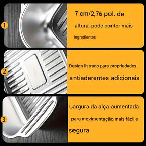 Conjunto de 2 ou 1 Panelas para Grelhar em Aço Inoxidável e Ferro Retangulares com Tampas, Alças, Para Assar, Servir, Antiaderente, Uso Doméstico e Comercial, Restaurante, Acampamento, Utensílios de Cozinha, Laváveis na Máquina de Louça - Essenciais da Co