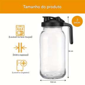 Conjunto TOMNK de 3 Peças com Jarra de Vidro para Chá ao Sol de 64oz, Jarro de Meio Galão com Tampa Hermética, Recipiente para Água e Leite para Geladeira, Frasco Mason de Boca Larga Resistente para Chá Gelado, Café Cold Brew