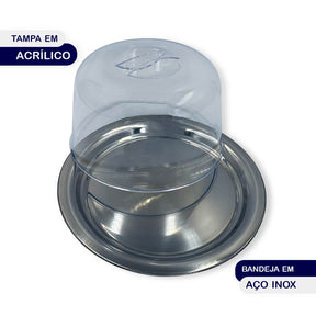 Queijeira Acrílica com Tampa e Prato Inox