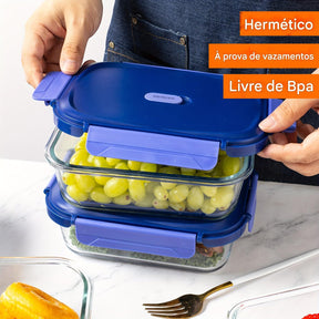 Conjunto de 24 Recipientes de Vidro Herméticos para Armazenamento de Alimentos, à Prova de Vazamentos, Livre de BPA, Seguros para Micro-ondas, Forno, Freezer e Lava-louças, Azul Escuro - 12 Recipientes & 12 Tampas para Preparação de Refeições e Almoço