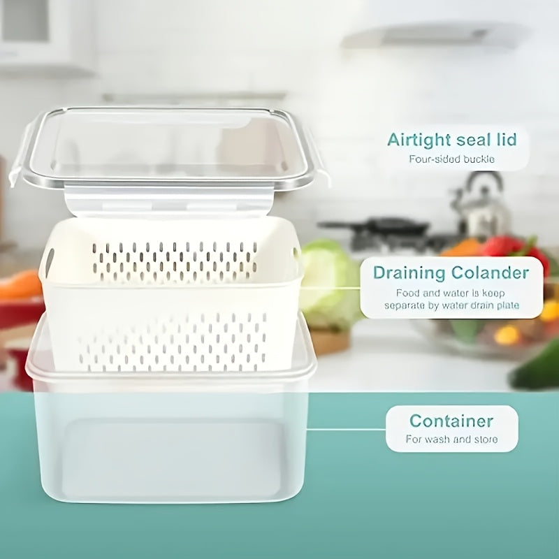 9peças Caixa de armazenamento de alimentos para frigorífico com tampa, caixa de armazenamento fresca selada multifuncional para frutas e legumes, caixa de drenagem e caixa de armazenamento para frigorífico, caixa de armazenamento para frigorífico de cozin