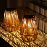 Lâmpadas solares suspensas de vime estilo boêmio, 2 unidades, lanternas LED para exteriores, energia solar 36V, bateria de níquel, para decoração de pátio, jardim, varanda, sem laser, peças eletrônicas incluídas