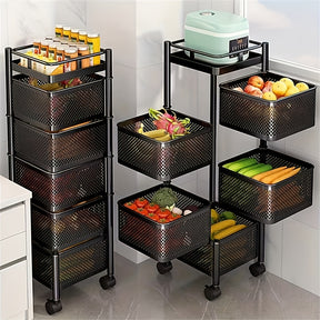 1pc Prateleiras E Prateleiras Para Transporte E Armazenamento De Alimentos Comerciais, Suporte De Armazenamento Circular Multicamadas Rotativo, Armazenamento Prático E Comercial De Vegetais E Frutas Com Rodas