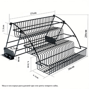 Organizador de Temperos Metálico Expansível com 3 Andares para Armários de Cozinha