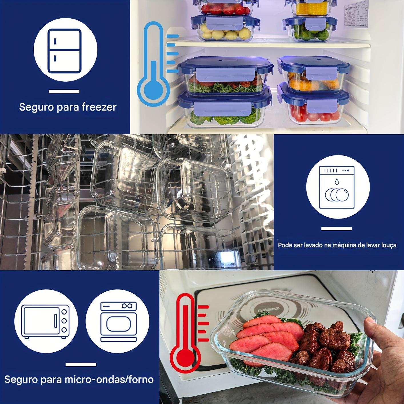 Conjunto de 24 Recipientes de Vidro Herméticos para Armazenamento de Alimentos, à Prova de Vazamentos, Livre de BPA, Seguros para Micro-ondas, Forno, Freezer e Lava-louças, Azul Escuro - 12 Recipientes & 12 Tampas para Preparação de Refeições e Almoço