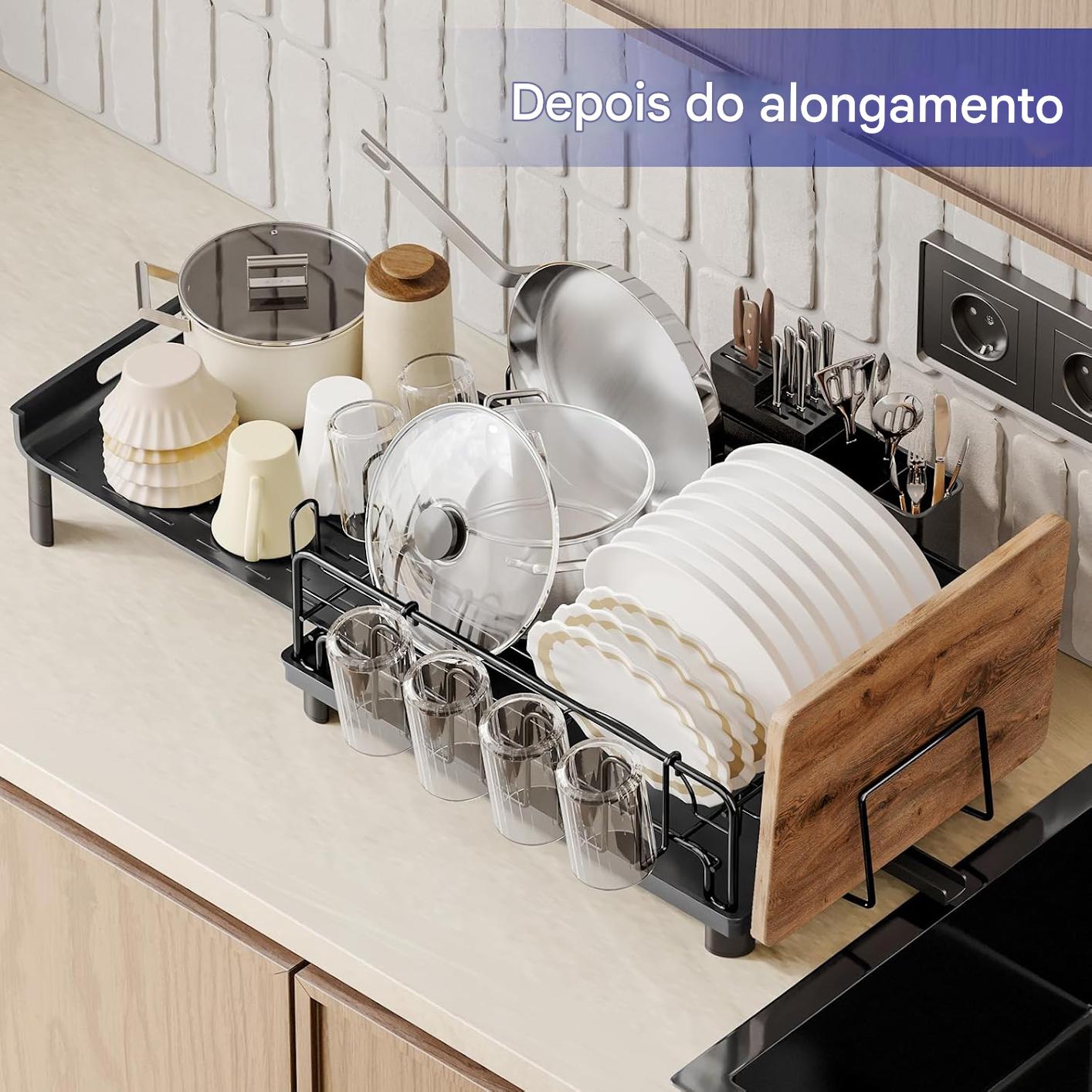 Escorredor de Pratos Grande Expansível para Bancada de Cozinha