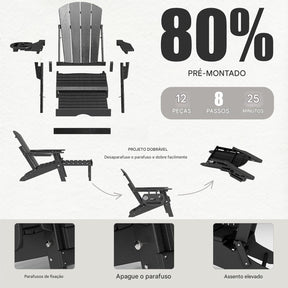 2 Cadeira Adirondack Dobrável Ajustável e Retrátil