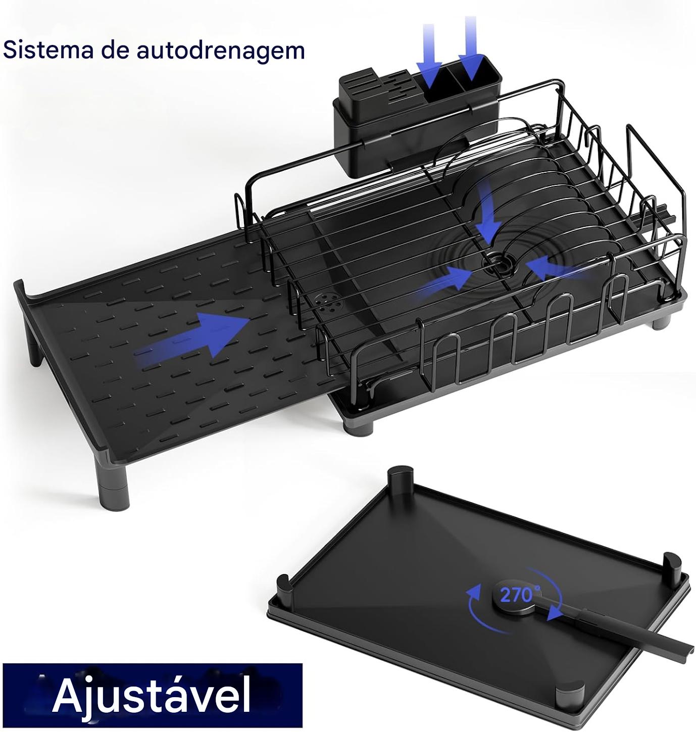 Escorredor de Pratos Grande Expansível para Bancada de Cozinha