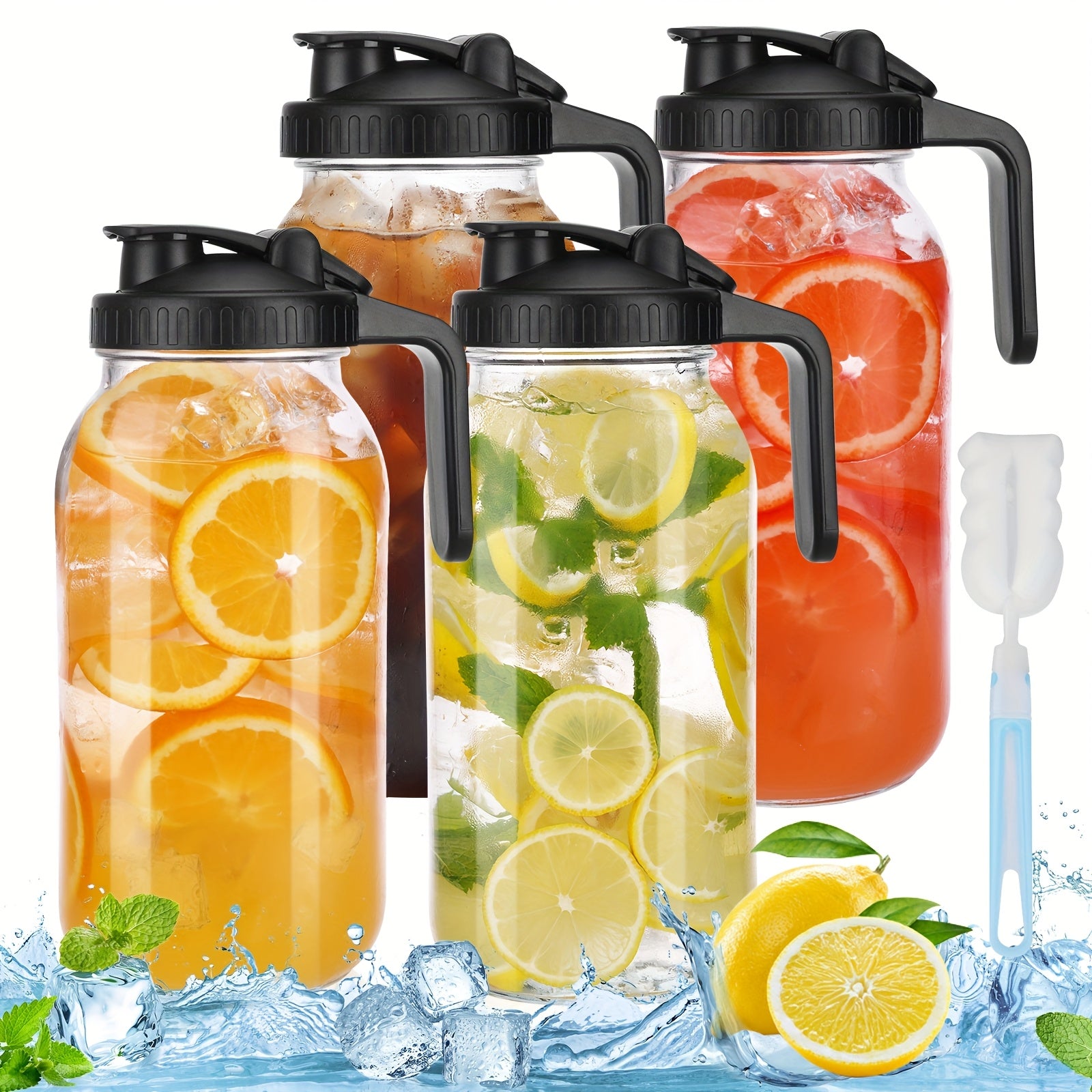 Conjunto TOMNK de 3 Peças com Jarra de Vidro para Chá ao Sol de 64oz, Jarro de Meio Galão com Tampa Hermética, Recipiente para Água e Leite para Geladeira, Frasco Mason de Boca Larga Resistente para Chá Gelado, Café Cold Brew