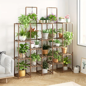 Suporte para plantas grande de 6 níveis, prateleira interna para plantas grandes, suporte externo com 13 suportes para vasos, prateleiras altas em camadas para várias plantas, coloque vasos suspensos ou plantas altas no meio