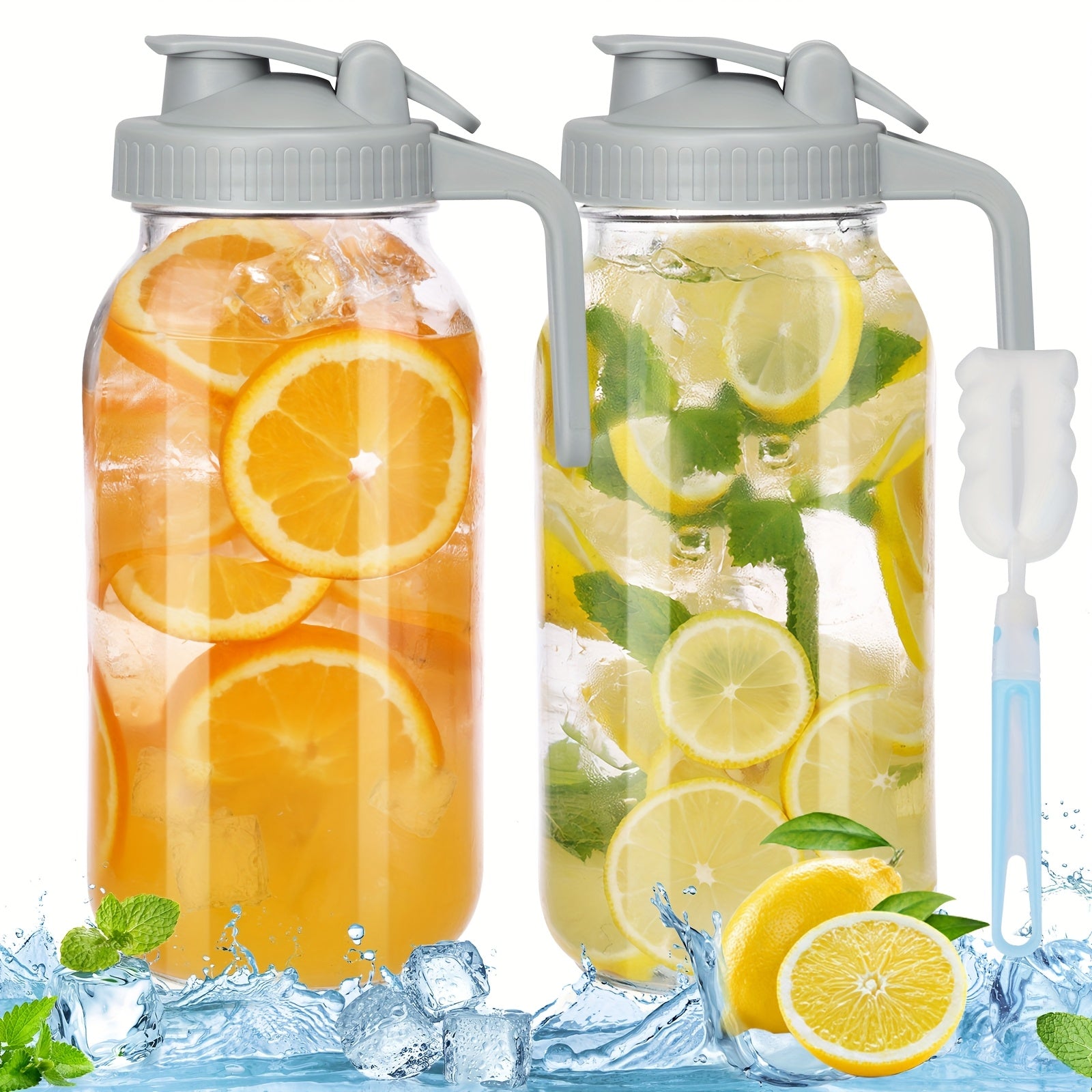 Conjunto TOMNK de 3 Peças com Jarra de Vidro para Chá ao Sol de 64oz, Jarro de Meio Galão com Tampa Hermética, Recipiente para Água e Leite para Geladeira, Frasco Mason de Boca Larga Resistente para Chá Gelado, Café Cold Brew