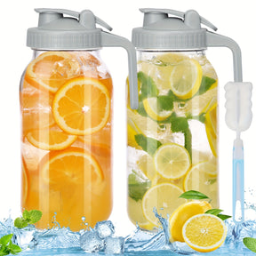 Conjunto TOMNK de 3 Peças com Jarra de Vidro para Chá ao Sol de 64oz, Jarro de Meio Galão com Tampa Hermética, Recipiente para Água e Leite para Geladeira, Frasco Mason de Boca Larga Resistente para Chá Gelado, Café Cold Brew