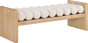 Meridian Furniture Waverly Collection Modern | Contemporary Bench with Solid Wood Rich Finish, Luxurious Boucle Fabric, 52" W x 19" D x 18" H, Cream