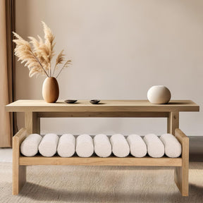 Meridian Furniture Waverly Collection Modern | Contemporary Bench with Solid Wood Rich Finish, Luxurious Boucle Fabric, 52" W x 19" D x 18" H, Cream