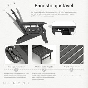 2 Cadeira Adirondack Dobrável Ajustável e Retrátil