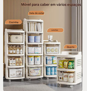 Organizador de Armazenamento de Plástico Empilhável com Gavetas e Rodas