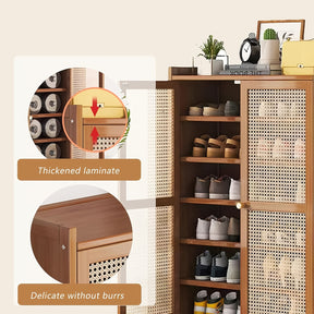 Armário de sapatos, Novo armário de sapatos de 7 camadas para entrada, Armário de sapatos de bambu com portas de vime entrelaçado, Organizador de sapatos autônomo para armário, corredor