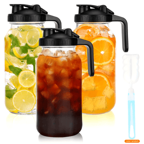 Conjunto TOMNK de 3 Peças com Jarra de Vidro para Chá ao Sol de 64oz, Jarro de Meio Galão com Tampa Hermética, Recipiente para Água e Leite para Geladeira, Frasco Mason de Boca Larga Resistente para Chá Gelado, Café Cold Brew