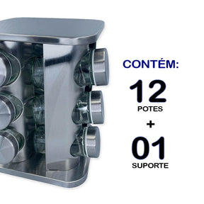 Porta Tempero Giratório - Inox - 12 Potes