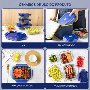 Conjunto de 24 Recipientes de Vidro Herméticos para Armazenamento de Alimentos, à Prova de Vazamentos, Livre de BPA, Seguros para Micro-ondas, Forno, Freezer e Lava-louças, Azul Escuro - 12 Recipientes & 12 Tampas para Preparação de Refeições e Almoço