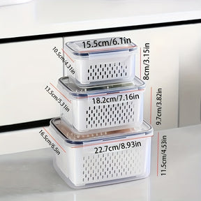 Conjunto de 9 peças de plástico para armazenamento de alimentos com BPA, com cesto de drenagem e tampa - À prova de vazamentos, seguro para frigorífico, organizador de cozinha multifuncional reutilizável para frutas, legumes e alimentos 2025