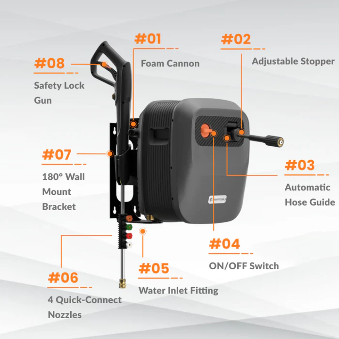 Lavadora Giraffe MaxClean 1800W com Mangueira Retrátil Pressão Máxima 2500 PSI + 4 Bicos