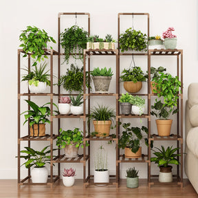 Suporte para plantas grande de 6 níveis, prateleira interna para plantas grandes, suporte externo com 13 suportes para vasos, prateleiras altas em camadas para várias plantas, coloque vasos suspensos ou plantas altas no meio