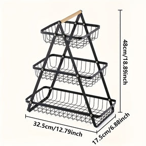 Suporte de frutas de 3 níveis, organizador de tigelas removível com pega de madeira, rack de armazenamento para organização e preservação de cozinha, utensílios de cozinha. Organizador de armazenamento de cozinha resistente para pão e snacks, cesto de fru
