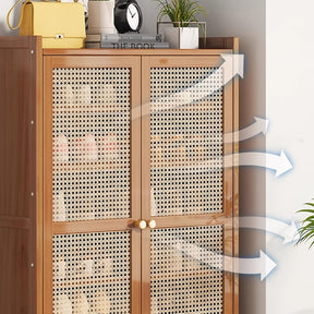 Armário de sapatos, Novo armário de sapatos de 7 camadas para entrada, Armário de sapatos de bambu com portas de vime entrelaçado, Organizador de sapatos autônomo para armário, corredor