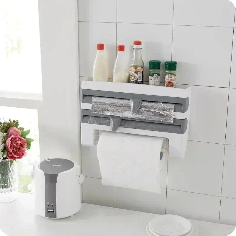 Organizador de Rolos Com Suportes e Cortador Integrado / Organização e Praticidade Sem Furos na Sua Cozinha!
