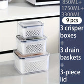 9peças Caixa de armazenamento de alimentos para frigorífico com tampa, caixa de armazenamento fresca selada multifuncional para frutas e legumes, caixa de drenagem e caixa de armazenamento para frigorífico, caixa de armazenamento para frigorífico de cozin