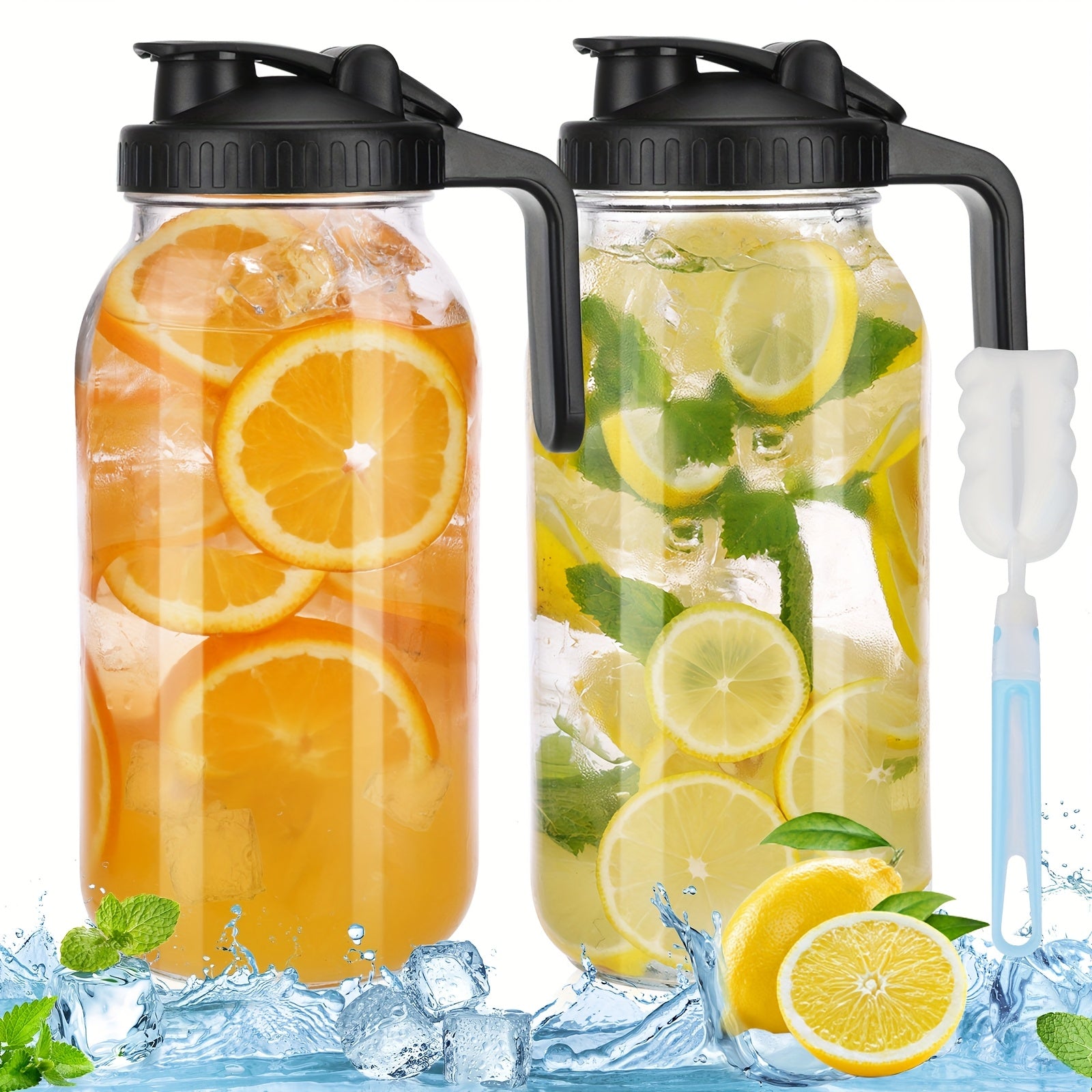 Conjunto TOMNK de 3 Peças com Jarra de Vidro para Chá ao Sol de 64oz, Jarro de Meio Galão com Tampa Hermética, Recipiente para Água e Leite para Geladeira, Frasco Mason de Boca Larga Resistente para Chá Gelado, Café Cold Brew