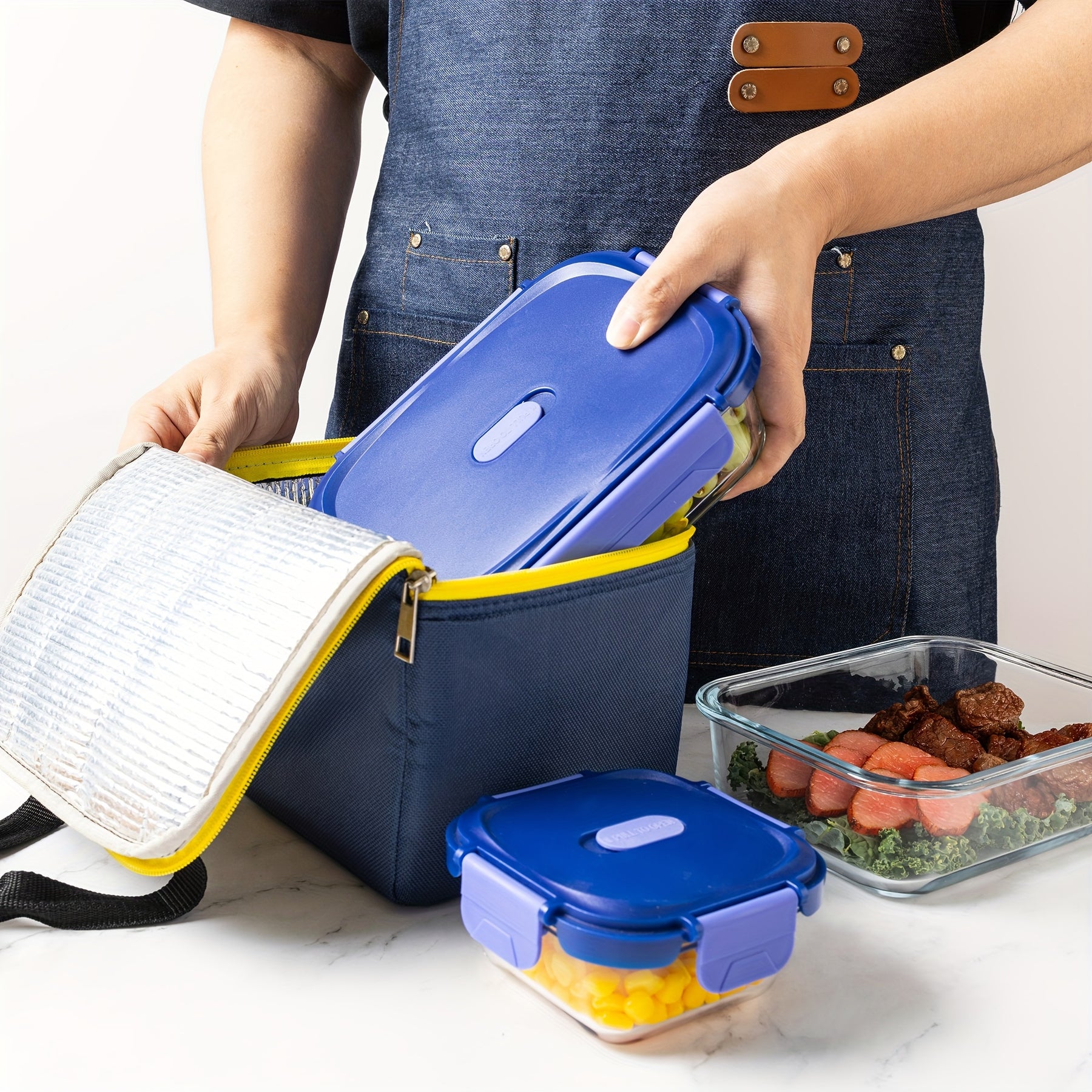 Conjunto de 24 Recipientes de Vidro Herméticos para Armazenamento de Alimentos, à Prova de Vazamentos, Livre de BPA, Seguros para Micro-ondas, Forno, Freezer e Lava-louças, Azul Escuro - 12 Recipientes & 12 Tampas para Preparação de Refeições e Almoço