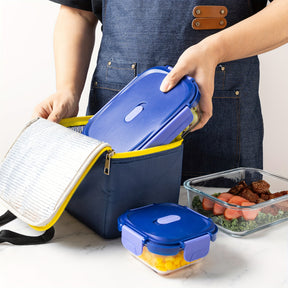 Conjunto de 24 Recipientes de Vidro Herméticos para Armazenamento de Alimentos, à Prova de Vazamentos, Livre de BPA, Seguros para Micro-ondas, Forno, Freezer e Lava-louças, Azul Escuro - 12 Recipientes & 12 Tampas para Preparação de Refeições e Almoço