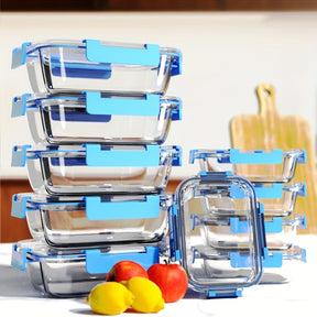 Conjunto Empilhável de 20 Recipientes para Alimentos em Vidro (10 Tampas + 10 Recipientes) - Preparação de Refeições e Despensa Multifuncional. com Tampas Herméticas, Seguro para Forno, Micro-ondas, Geladeira e Máquina de Lavar Louça. Design Durável que E