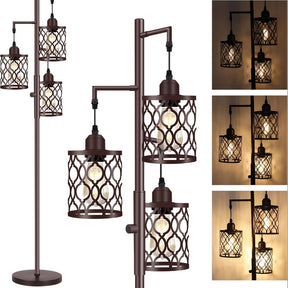Lâmpada de Chão Estilo Fazenda de 68 Polegadas (Aprox. 172.7cm), Lâmpada de Chão Industrial Regulável para Sala de Estar, 3 Lâmpadas Verticais Simples Altas Incluindo 3 Lâmpadas E26 de 6W, Lâmpada de Chão em Forma de Árvore para Quarto, Escritório, Bar, M