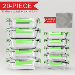 Conjunto Empilhável de 20 Recipientes para Alimentos em Vidro (10 Tampas + 10 Recipientes) - Preparação de Refeições e Despensa Multifuncional. com Tampas Herméticas, Seguro para Forno, Micro-ondas, Geladeira e Máquina de Lavar Louça. Design Durável que E