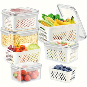 9peças Caixa de armazenamento de alimentos para frigorífico com tampa, caixa de armazenamento fresca selada multifuncional para frutas e legumes, caixa de drenagem e caixa de armazenamento para frigorífico, caixa de armazenamento para frigorífico de cozin