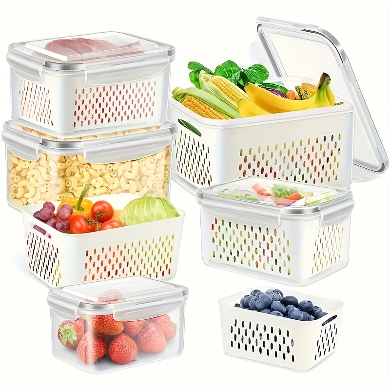 9peças Caixa de armazenamento de alimentos para frigorífico com tampa, caixa de armazenamento fresca selada multifuncional para frutas e legumes, caixa de drenagem e caixa de armazenamento para frigorífico, caixa de armazenamento para frigorífico de cozin