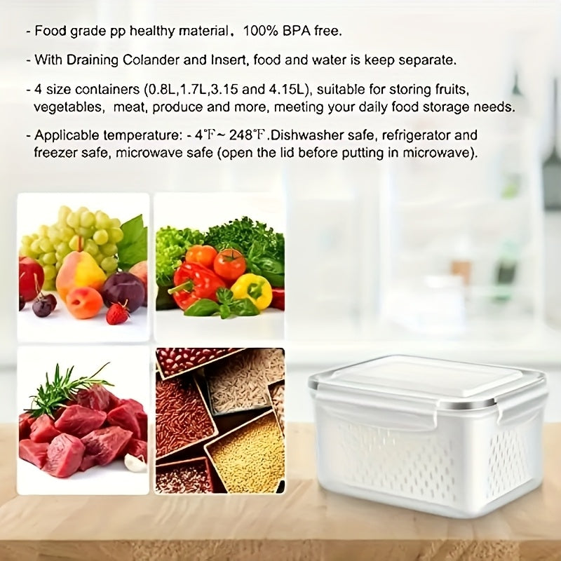 9peças Caixa de armazenamento de alimentos para frigorífico com tampa, caixa de armazenamento fresca selada multifuncional para frutas e legumes, caixa de drenagem e caixa de armazenamento para frigorífico, caixa de armazenamento para frigorífico de cozin