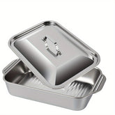 Conjunto de 2 ou 1 Panelas para Grelhar em Aço Inoxidável e Ferro Retangulares com Tampas, Alças, Para Assar, Servir, Antiaderente, Uso Doméstico e Comercial, Restaurante, Acampamento, Utensílios de Cozinha, Laváveis na Máquina de Louça - Essenciais da Co