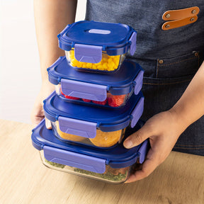 Conjunto de 24 Recipientes de Vidro Herméticos para Armazenamento de Alimentos, à Prova de Vazamentos, Livre de BPA, Seguros para Micro-ondas, Forno, Freezer e Lava-louças, Azul Escuro - 12 Recipientes & 12 Tampas para Preparação de Refeições e Almoço